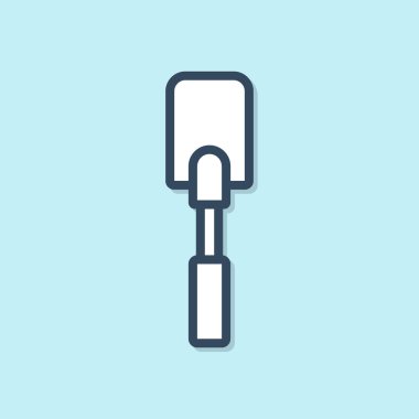 Mavi çizgi Spatula simgesi mavi arkaplanda izole edildi. Mutfak spatula ikonu. Barbekü spatula işareti. Barbekü ve ızgara aleti. Vektör İllüstrasyonu