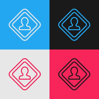 Renkli yol trafik levhası. Renk arkaplanında işaretleme simgesi izole edildi. İşaretçi sembolü. İzole sokak bilgi levhası. Yön tabelası. Klasik tarzda çizim. Vektör İllüstrasyonu