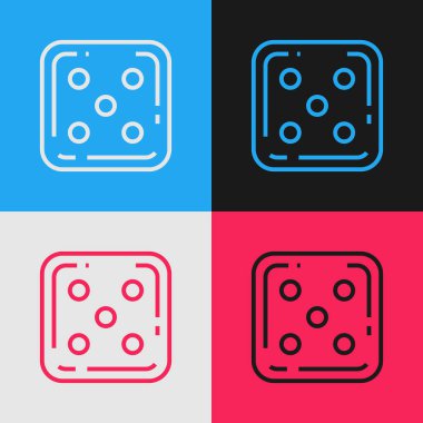 Renk çizgisi zar simgesi renk arkaplanında izole edildi. Kumarhane kumarı. Klasik tarzda çizim. Vektör İllüstrasyonu