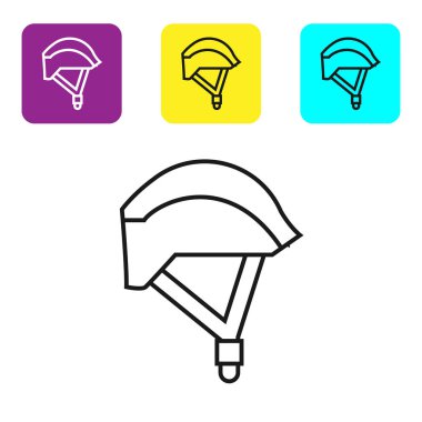 Siyah çizgi bisiklet başlığı simgesi beyaz arkaplanda izole edildi. Olağanüstü bir spor. Spor malzemeleri. Renkli kare düğmeleri ayarlayın. Vektör İllüstrasyonu