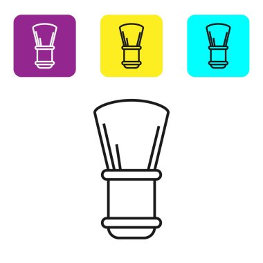 Beyaz arkaplanda siyah çizgi tıraş fırçası simgesi izole edildi. Berber dükkanı sembolü. Renkli kare düğmeleri ayarlayın. Vektör İllüstrasyonu