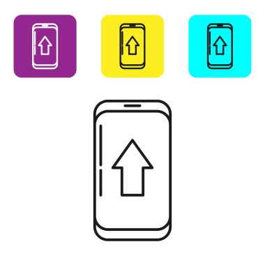 Beyaz arka planda yalıtılmış şehir haritası navigasyon simgesinin siyah çizgi Bilgi Grafiği. Mobil App Interface konsept tasarımı. Geolamcation kavramı. Simgeleri renkli kare düğmeleri ayarlayın. Vektör İllüstrasyonu