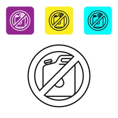 Siyah hat beyaz arka planda izole edilmiş benzin ikonu kutusu yok. Dizel gaz ikonu. Renkli kare düğmeleri ayarlayın. Vektör İllüstrasyonu