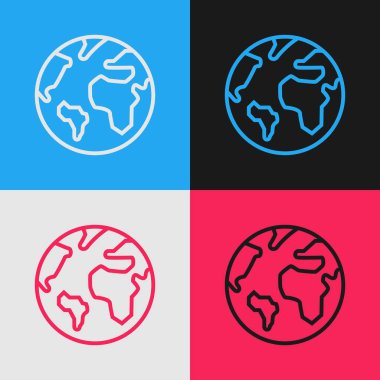 Renk çizgisi Dünya küre simgesi renk arka planda izole. Dünya veya Dünya işareti. Küresel internet sembolü. Geometrik şekiller. Vintage tarzı çizim. Vektör İllüstrasyonu