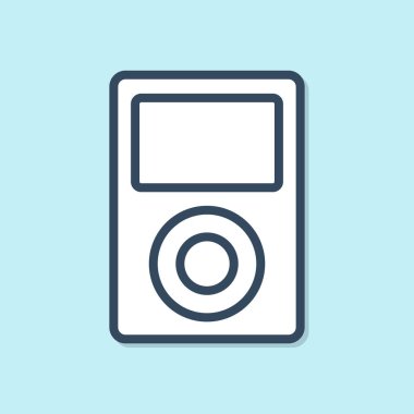 Mavi çizgi müzik çalar simgesi mavi arkaplanda izole edildi. Taşınabilir müzik cihazı. Vektör İllüstrasyonu