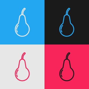 Renk çizgisi Armut simgesi renk arkaplanında izole edildi. Yaprak sembollü meyve. Klasik tarzda çizim. Vektör İllüstrasyonu