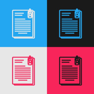 Renk çizgisi dosyası ve ataç simgesi renk arkaplanında izole edildi. Kontrol listesi simgesi. İş konsepti. Klasik tarzda çizim. Vektör İllüstrasyonu