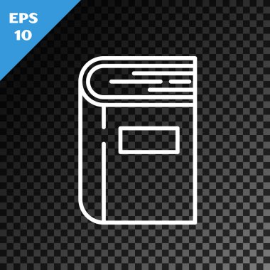 Beyaz çizgi kitabı simgesi, şeffaf koyu arkaplanda izole edildi. Vektör İllüstrasyonu