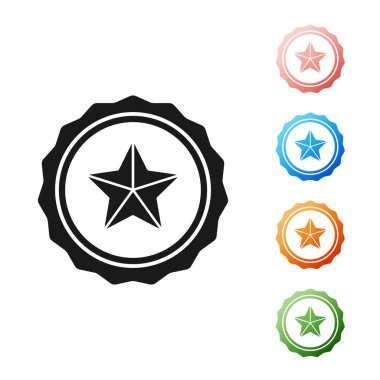 Siyah Polis rozet simgesi beyaz arka planda izole edildi. Şerif rozeti. Simgeleri renklendirin. Vektör İllüstrasyonu