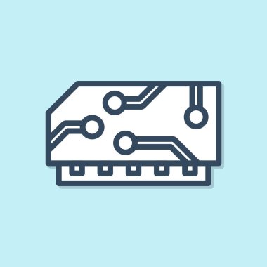 Mavi çizgi Ram, mavi arkaplanda izole edilmiş rastgele erişim bellek simgesi. Vektör İllüstrasyonu