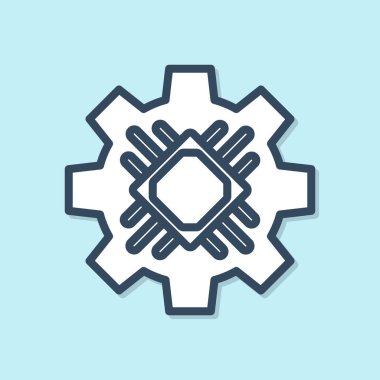 Mavi çizgi İşlemci simgesi mavi arkaplanda izole edildi. İşlemci, merkezi işlem birimi, mikroçip, mikro devre, bilgisayar işlemcisi, çip. Vektör İllüstrasyonu