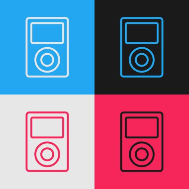Renk çizgisi müzik çalar simgesi renk arkaplanında izole edildi. Taşınabilir müzik cihazı. Klasik tarzda çizim. Vektör İllüstrasyonu