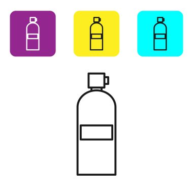 Aqualung simgesi beyaz arkaplanda izole edildi. Dalgıçlar için oksijen tüpü. Dalış ekipmanları. Olağanüstü bir spor. Su altı ekipmanları. Renkli kare düğmeleri ayarlayın. Vektör İllüstrasyonu