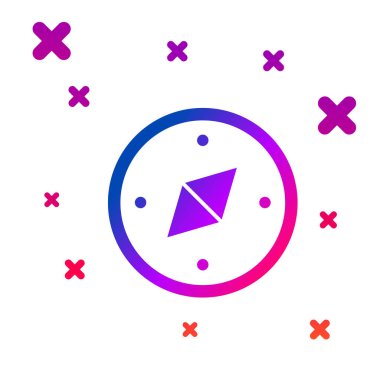 Beyaz arka planda izole renk pusula simgesi. Windrose navigasyon sembolü. Rüzgar işareti. Degrade rasgele dinamik şekiller. Vektör Illustration