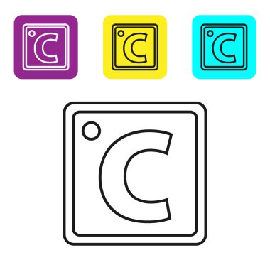 Siyah Celsius simgesi beyaz arkaplanda izole edilmiş. Renkli kare düğmeleri ayarlayın. Vektör İllüstrasyonu