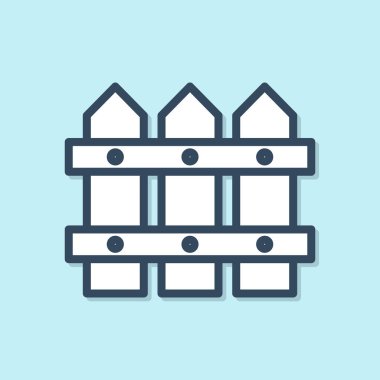 Mavi çizgili bahçe çiti ahşap ikonu mavi arka planda izole edilmiş. Vektör İllüstrasyonu