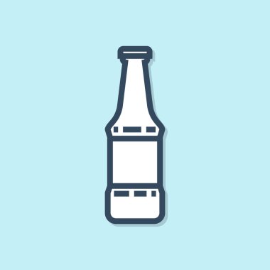 Mavi çizgi bira şişesi ikonu mavi arka planda izole edildi. Vektör İllüstrasyonu