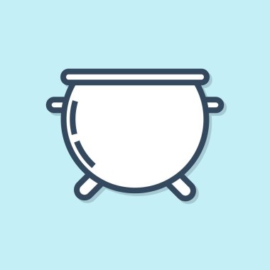 Mavi çizgi Cadılar Bayramı cadı kazanı ikonu mavi arka planda izole edildi. Mutlu Cadılar Bayramı Partisi. Vektör İllüstrasyonu