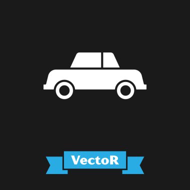 Beyaz araba simgesi siyah arkaplanda izole edildi. Vektör İllüstrasyonu