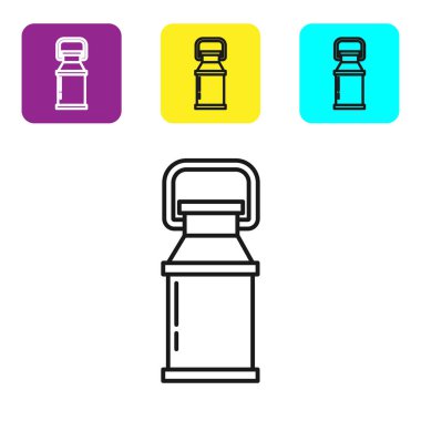 Siyah çizgi kutu süt ikonu için beyaz arka planda izole edilmiş. Renkli kare düğmeleri ayarlayın. Vektör İllüstrasyonu