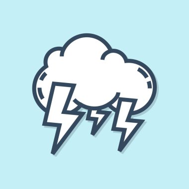 Mavi çizgi Storm simgesi mavi arkaplanda izole edildi. Bulut ve şimşek işareti. Fırtınanın hava durumu ikonu. Vektör İllüstrasyonu