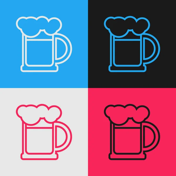 Ligne Couleur Tasse Bière Bois Icône Isolée Sur Fond Couleur — Image vectorielle