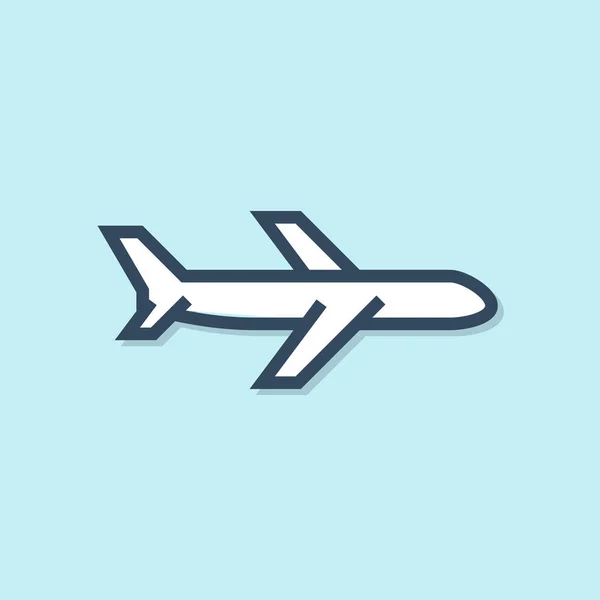 Linha Azul Ícone Avião Isolado Fundo Azul Ícone Avião Voador — Vetor de Stock