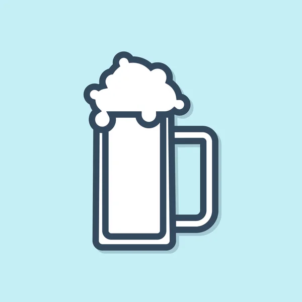 Linha Azul Ícone Vidro Cerveja Isolado Fundo Azul Ilustração Vetorial — Vetor de Stock