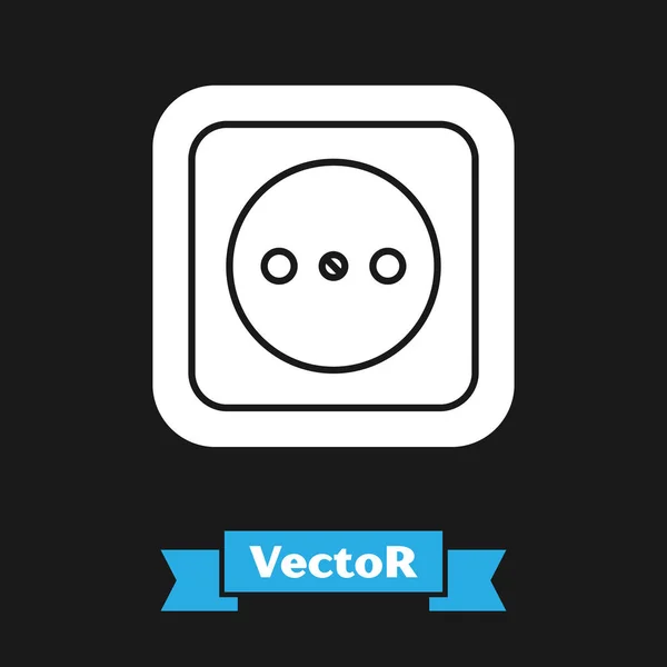 Weißes Steckdosensymbol isoliert auf schwarzem Hintergrund. Steckdose. Rosettensymbol. Vektorillustration — Stockvektor