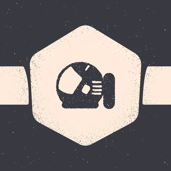 グランジ宇宙飛行士のヘルメットアイコンは灰色の背景に隔離されました。モノクローム・ヴィンテージ・ドローイング。ベクターイラスト — ストックベクタ