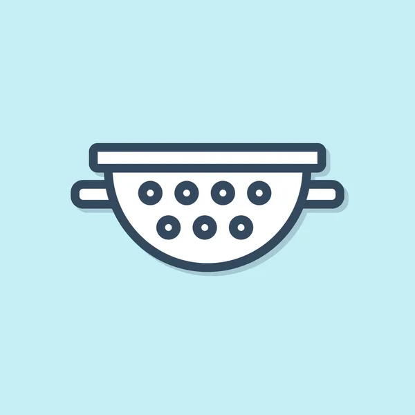 Blaue Linie Küche Sieb Symbol Isoliert Auf Blauem Hintergrund Kochutensilien — Stockvektor