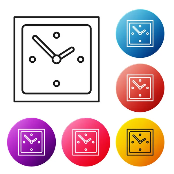 Black Line Clock Icon Isolated White Background Time Symbol Set — Stock Vector