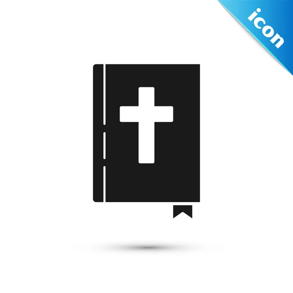 Schwarzes heiliges Bibelbuch-Symbol auf weißem Hintergrund. Vektorillustration — Stockvektor