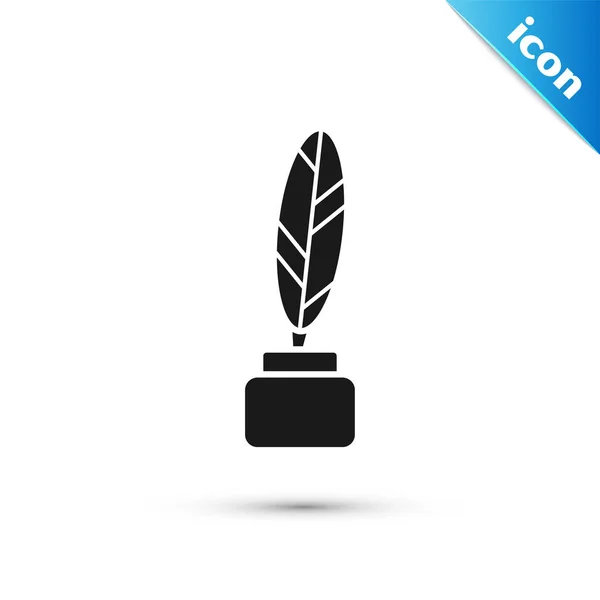 Black Feather en inktpot pictogram geïsoleerd op witte achtergrond. Vector Illustratie — Stockvector