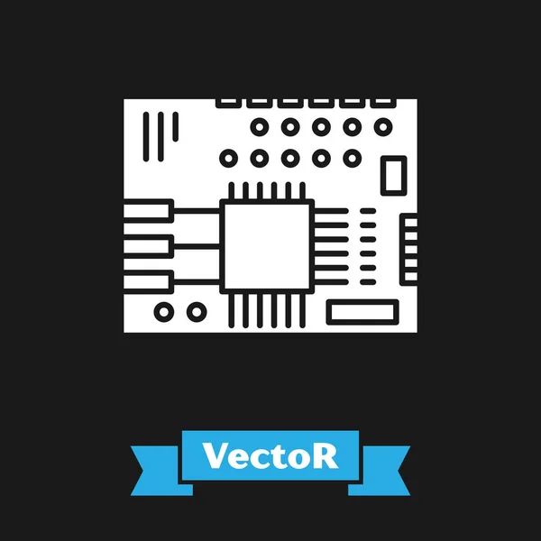 Weißes Leiterplattensymbol isoliert auf schwarzem Hintergrund. Vektorillustration — Stockvektor