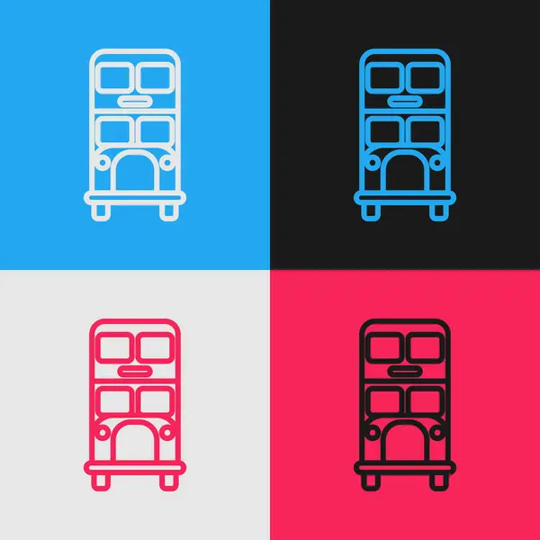 Linea Colore Icona Bus Due Piani Isolata Sfondo Colori Classico — Vettoriale Stock