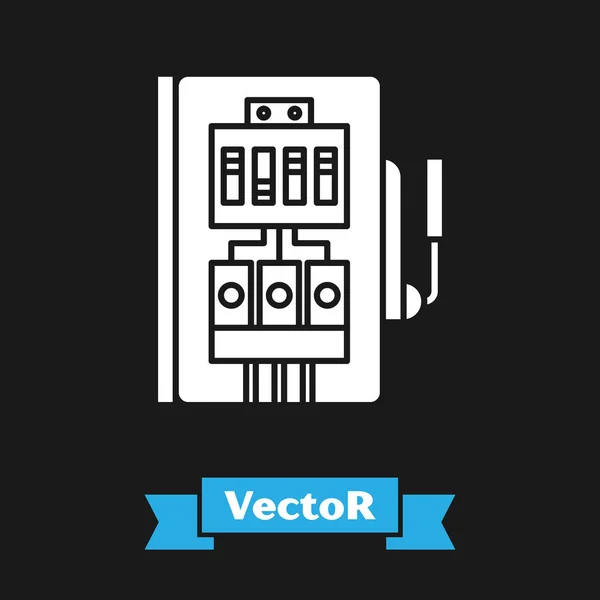 Icono del panel eléctrico blanco aislado sobre fondo negro. Ilustración vectorial — Vector de stock