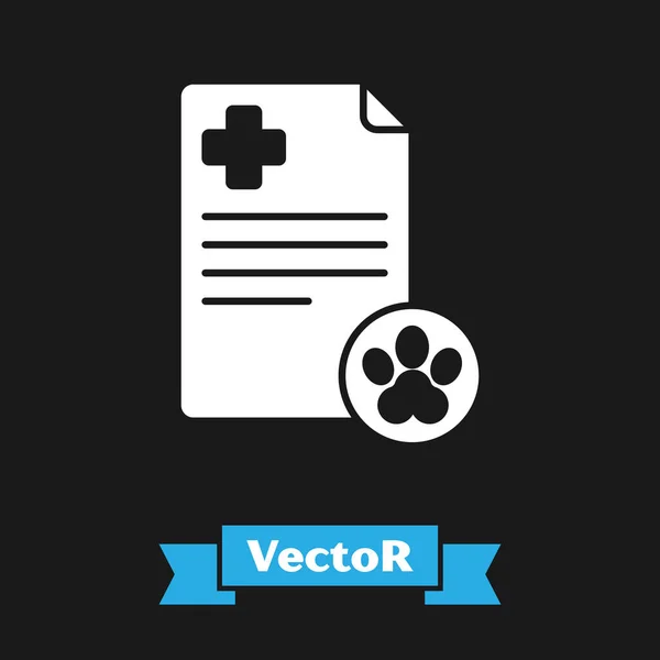 White Clipboard with medical clinical record pet icon isolated on black background. Health insurance form. Medical check marks report. Vector Illustration
