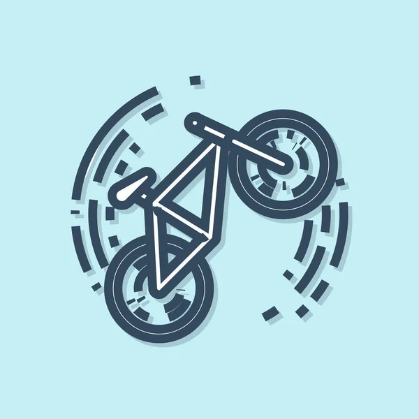 蓝线自行车魔术图标孤立在蓝色背景 自行车比赛 极限运动 运动器材 病媒图解 — 图库矢量图片