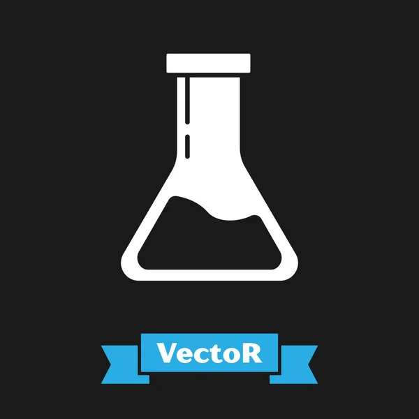 Белый пробирка и фик - значок химической лаборатории, выделенный на черном фоне. Знак лабораторной посуды. Векторная миграция — стоковый вектор