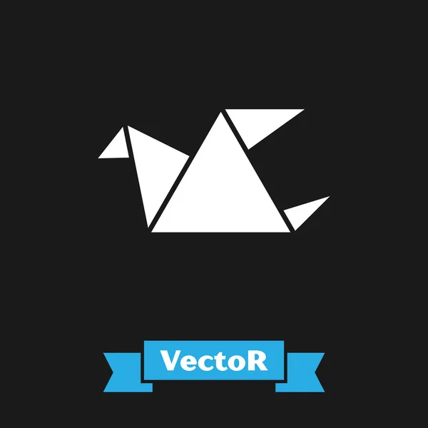 Weißes Origami-Vogel-Symbol isoliert auf schwarzem Hintergrund. Vektorillustration — Stockvektor