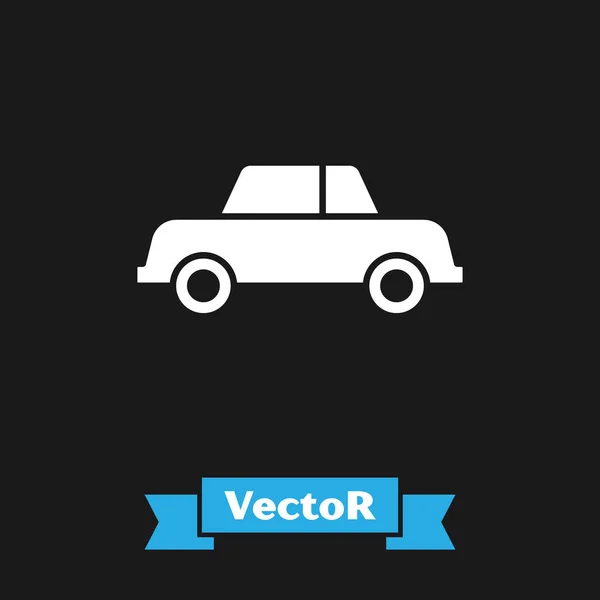 Icono de coche blanco aislado sobre fondo negro. Ilustración vectorial — Vector de stock