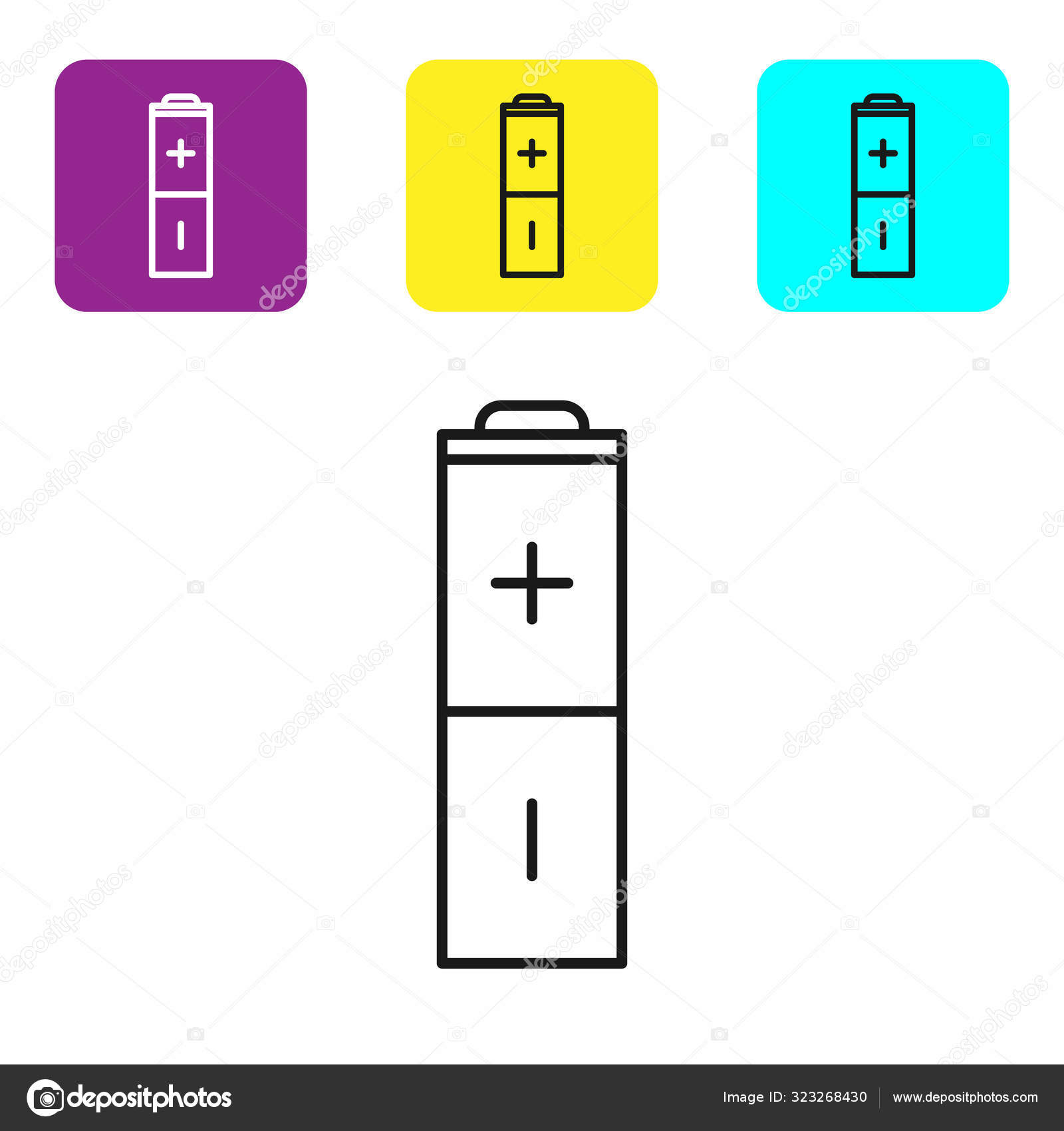黑线电池图标隔离在白色背景闪电的象征设置彩色正方形按钮图标病媒图解 图库矢量图像 C Vectoroksana