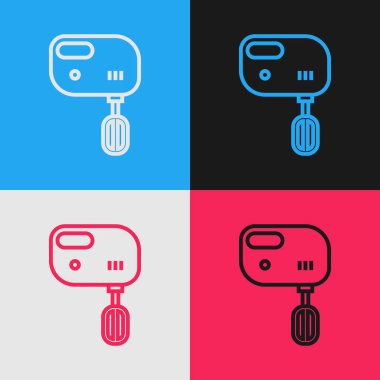 Renk çizgisi elektirik karıştırıcı simgesi renk arkaplanında izole edildi. Mutfak blenderi. Klasik tarzda çizim. Vektör İllüstrasyonu