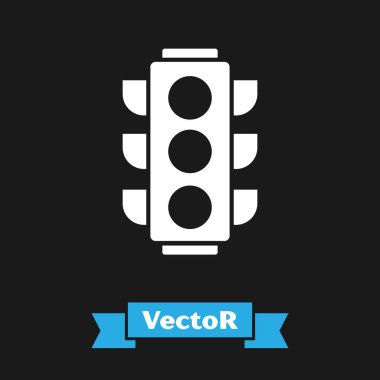 Siyah arkaplanda beyaz trafik ışığı simgesi izole edildi. Vektör İllüstrasyonu