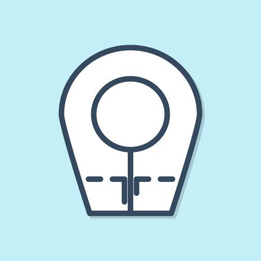 Mavi çizgi dalış başlığı simgesi mavi arkaplanda izole edildi. Zıpkınla balık avlama şapkası. Su altı ekipmanları. Vektör İllüstrasyonu