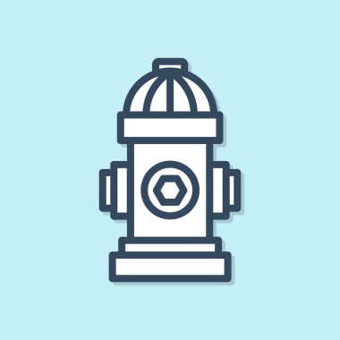 Mavi çizgi yangın musluğu simgesi mavi arkaplanda izole edildi. Vektör İllüstrasyonu