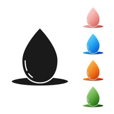 Beyaz arkaplanda siyah yağ damlası simgesi izole edildi. Simgeleri renklendirin. Vektör İllüstrasyonu