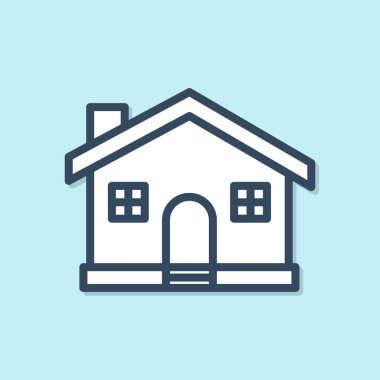 Mavi çizgi ev simgesi mavi arka planda izole edildi. Ev sembolü. Vektör İllüstrasyonu