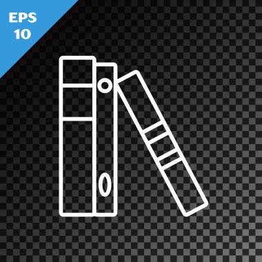 Saydam koyu arka planda yalıtılmış kağıt ve belge simgesiiçeren beyaz çizgi Office klasörleri. Ofis bağlayıcıları. Arşiv klasör işareti. Vektör İllüstrasyonu